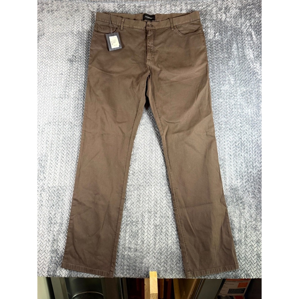 Ermenegildo Zegna Twill Pants Mens 40 Brown Denim High Rise Casual Straight Leg